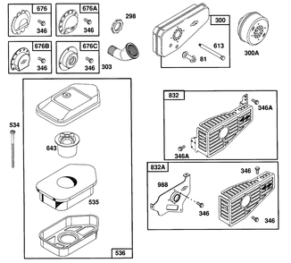 Mufflers And Air Cleaners Diagram and Parts List for 93902-0225-01  Briggs and Stratton Engine